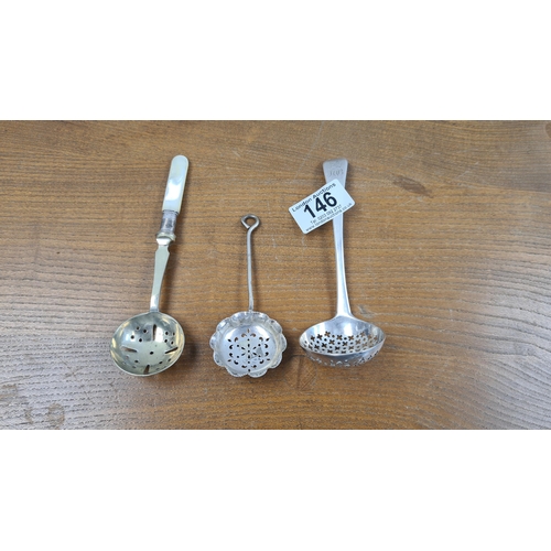 146 - Silver Georgian Sugar Sifter (39g) and 2 other Sugar Sifters