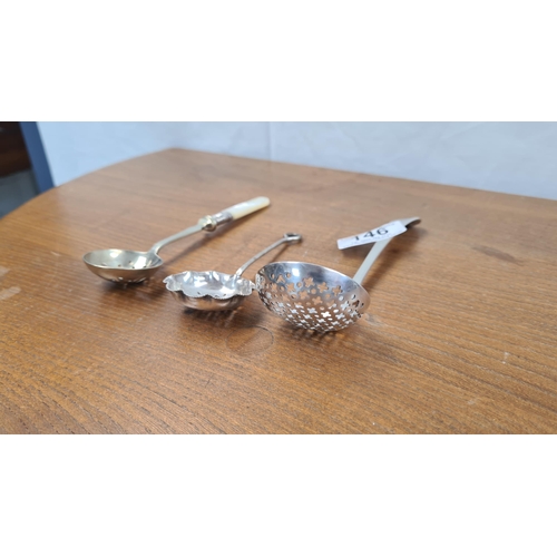 146 - Silver Georgian Sugar Sifter (39g) and 2 other Sugar Sifters