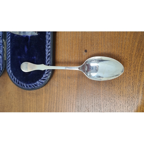 160 - Hallmarked Silver Boxed Spoon and Napkin Ring Set Sheffield 1899/1900 (58.8g)