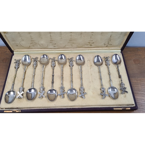 161 - Incomplete Set of Dutch 835 Grade Silver Teaspoons (2 Broken) with Moving Sails (187g)
