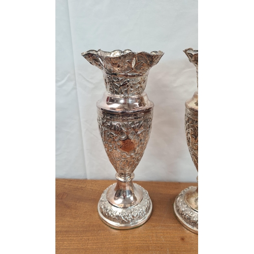 71 - Pair of White Metal Vases, possibly low grade Silver