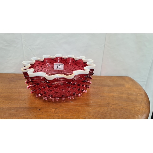 74 - Victorian Fenton Hobnail Cranberry Glass Bowl