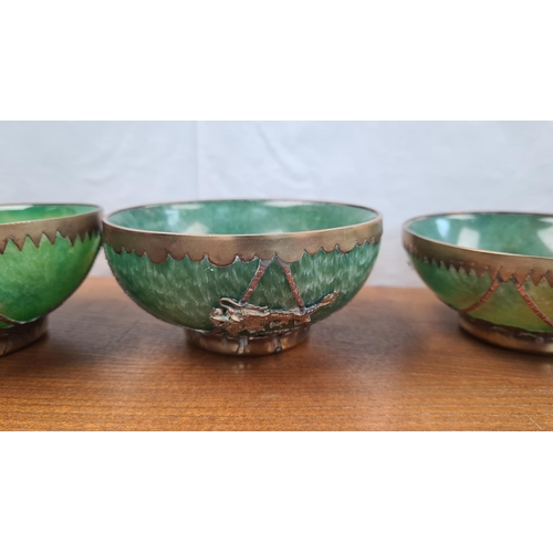 75 - Lot of 6 Jade Chinese Tea Bowls with Dragon & Phoenix Decorated Overlay with 6 Figure Character Mark... 