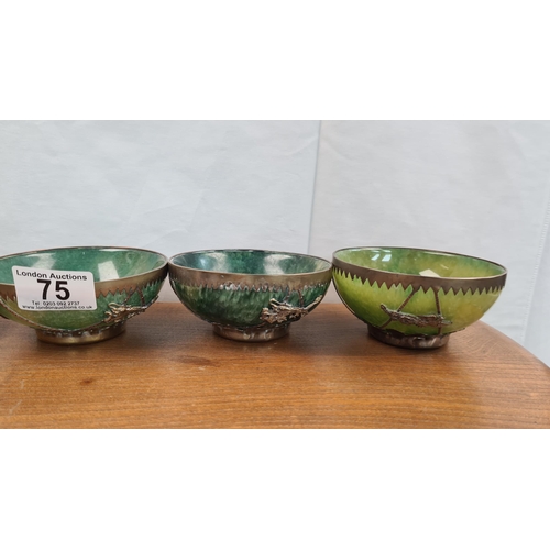 75 - Lot of 6 Jade Chinese Tea Bowls with Dragon & Phoenix Decorated Overlay with 6 Figure Character Mark... 