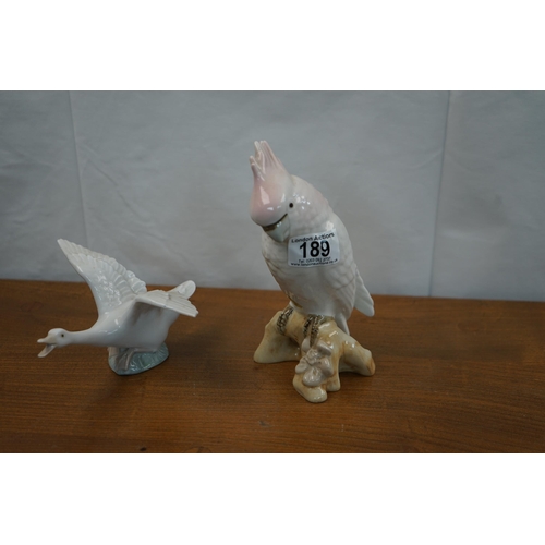 189 - Royal Dux Parrot Figurine and a Lladro Swan