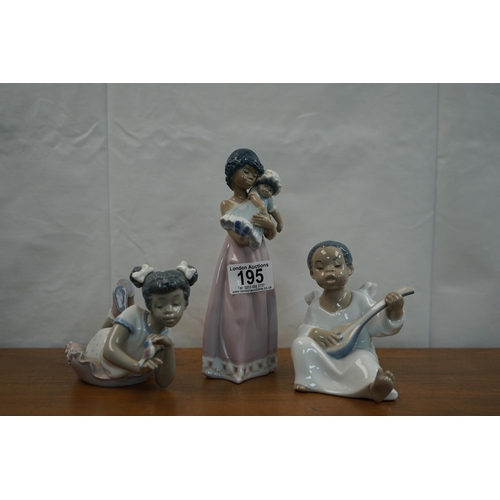 195 - A Rare Group of 3 Lladro Black Legacy Figurines