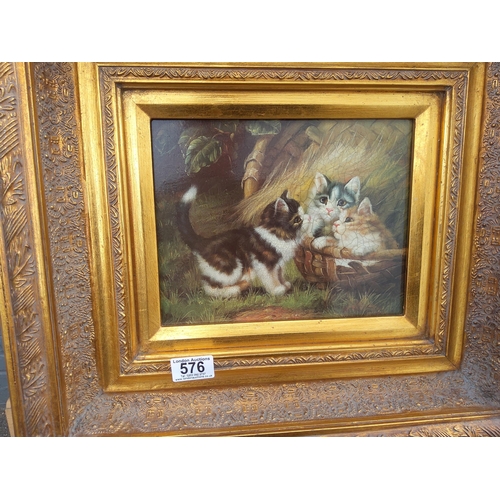 576 - Ornate Framed Kitten Print 51cm x 46cm