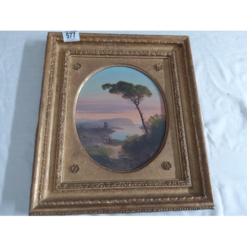 577 - Framed Grand Tour Oil on Board c.1880 signed 