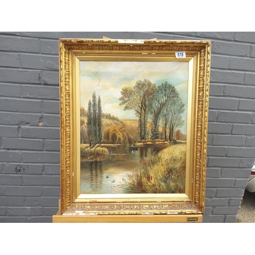 578 - Victorian Gilt Framed AF Oil on Canvas (66cm x 56cm)