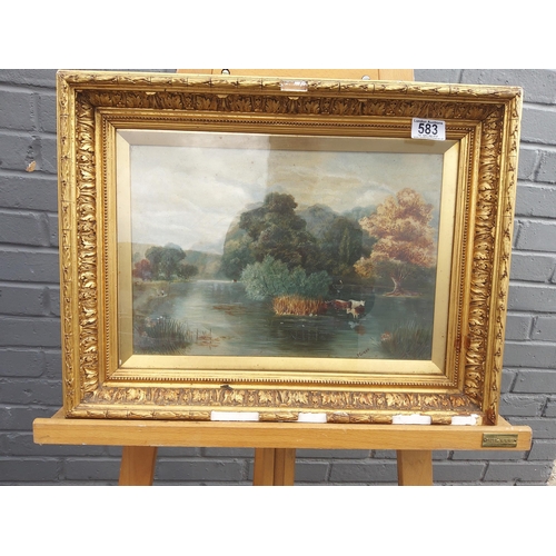 583 - Victorian Gilt Framed Oil on Canvas Signed F Green (51cm x 40cm)