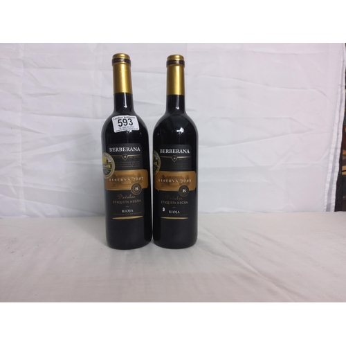 593 - 2 Bottles of Berberana 2008 Rioja Wine