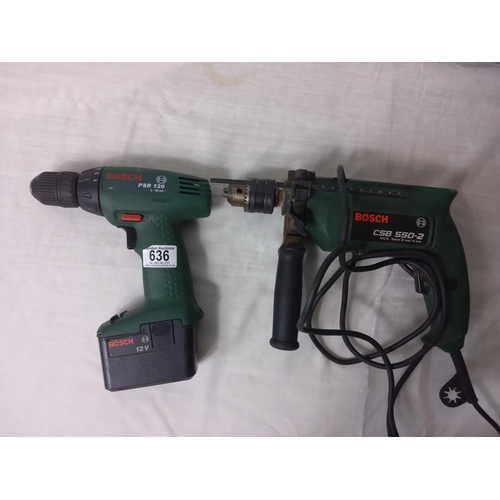 636 - Bosch Battery Drill & a Bosch Hammer Drill