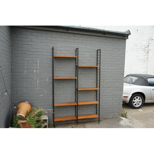 676 - Bay of Mid Century Staples Ladderax Shelving (125cm Wide, 20cm Deep, 202cm Tall)