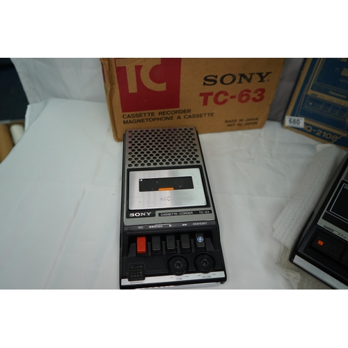 680 - Panasonic RQ-2108 Cassette Recorder and a Sony TC-63 Cassette Recorder