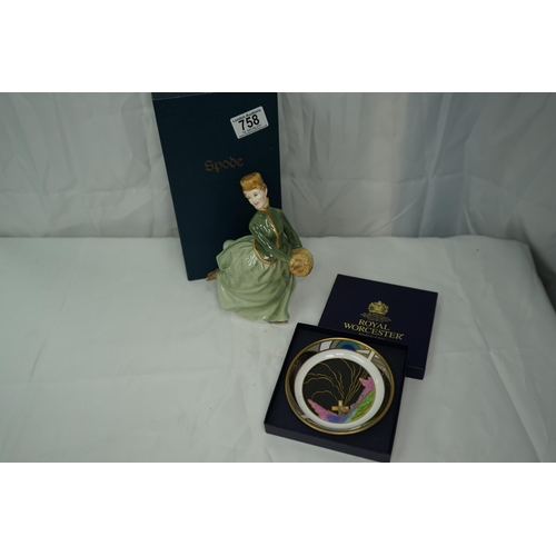 758 - Royal Doulton Grace Figurine and a Royal Worcester Old Windmill Saucer