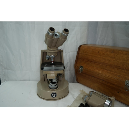 693 - Vintage Microscope with lenses in original wooden case