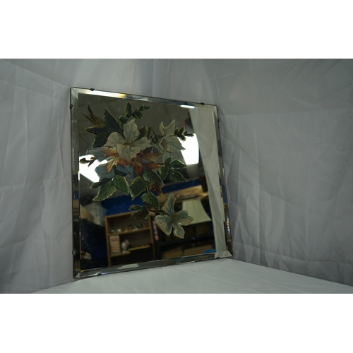 704 - Antique Hand Painted Bevelled Mirror Size-45cm x 47cm