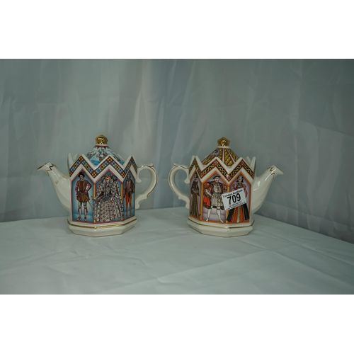 709 - 2 Sadler Royalty Teapots-Henry VIII and his 6 Wives & Elizabeth I