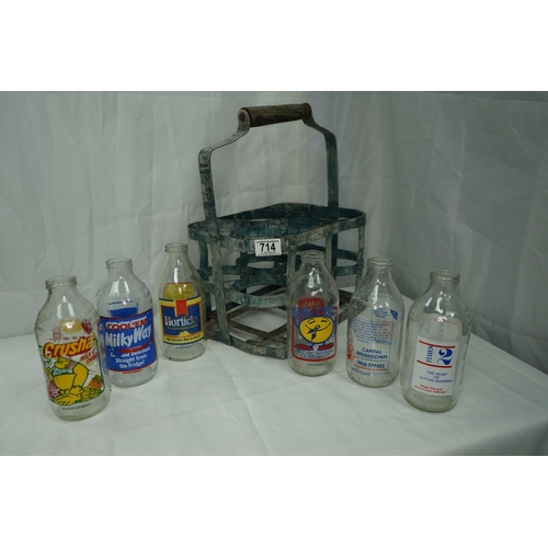 714 - Vintage Milk Bottle Set in an Original Holder