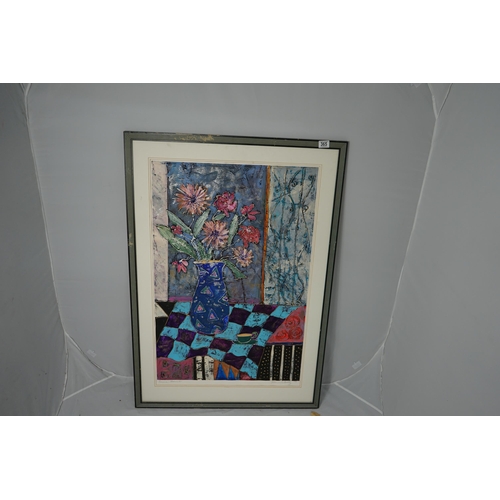 785 - Patricia Beatty Mixed Media Painting Titled Romance Charms #3 Abstract (Framed not glazed) 84cm x 11... 