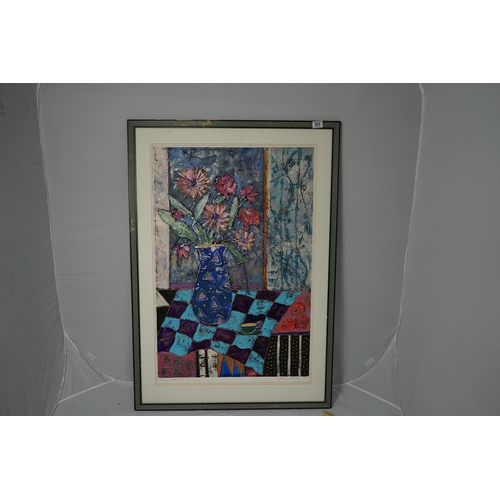 785 - Patricia Beatty Mixed Media Painting Titled Romance Charms #3 Abstract (Framed not glazed) 84cm x 11... 