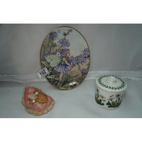 172 - Royal Worcester Flower Fairy Dish, a Botanic Garden Pot and a Pendelfin Figure