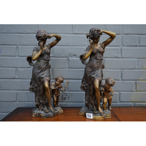 182 - Pair of Bronze Sculptures After Ernest Rancoulet 48cm Tall