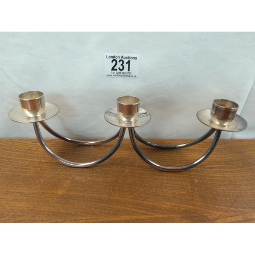 231 - Mid Century Berg Danish 3 Armed Silver Plated Candle Holder