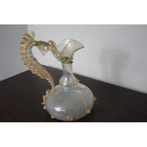 812 - Late 19th Century/Early 20th Century 26cm Venetian Glass Dragon Jug (Murano/Salviati) (AS FOUND)