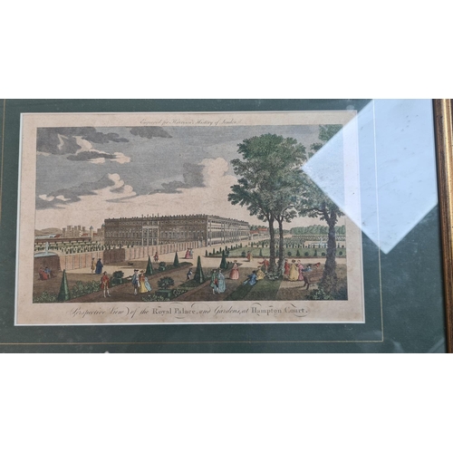 806 - An Old copper plate Engraving of the View of Hampton Court Palace and Gardens