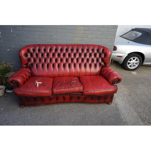 840 - Oxblood Leather 3 Seated Chesterfield Sofa (200cm Wide)