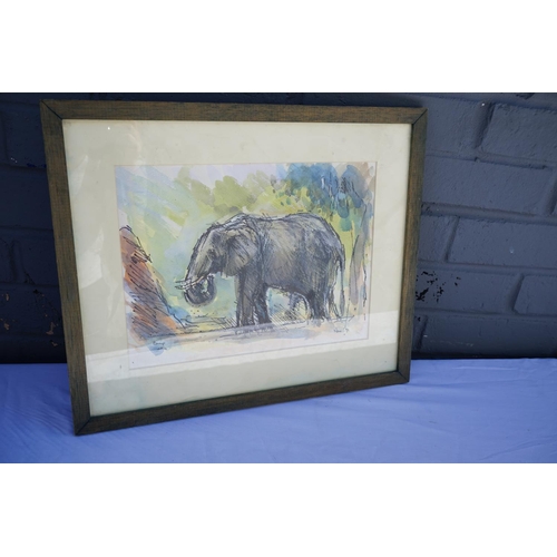 813 - Watercolor Painting of an Elephant-Signed