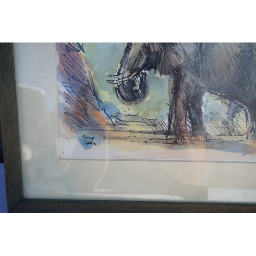 813 - Watercolor Painting of an Elephant-Signed