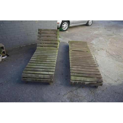 835 - Good Quality Pair of Weathered Teak Garden Lounger