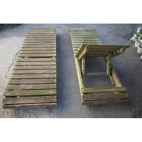 835 - Good Quality Pair of Weathered Teak Garden Lounger