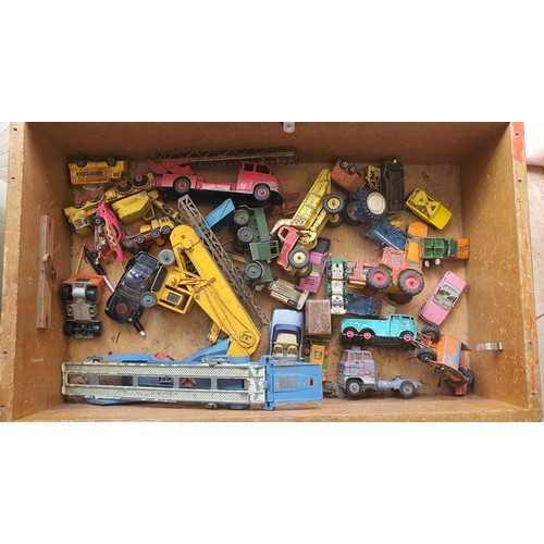 50 - Wooden box containing various old toy cars etc