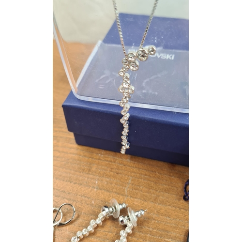 758 - Swarovski Crystal Necklace and Earing Set and another pair of Hallmarked Silver Earrings