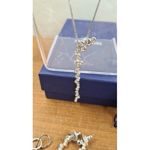 758 - Swarovski Crystal Necklace and Earing Set and another pair of Hallmarked Silver Earrings