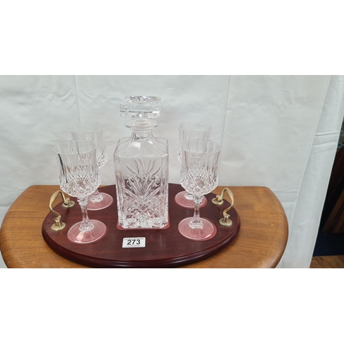 760 - 4 Glass Decanter Set on a Wooden Tray