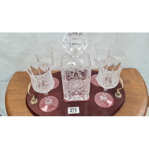 760 - 4 Glass Decanter Set on a Wooden Tray