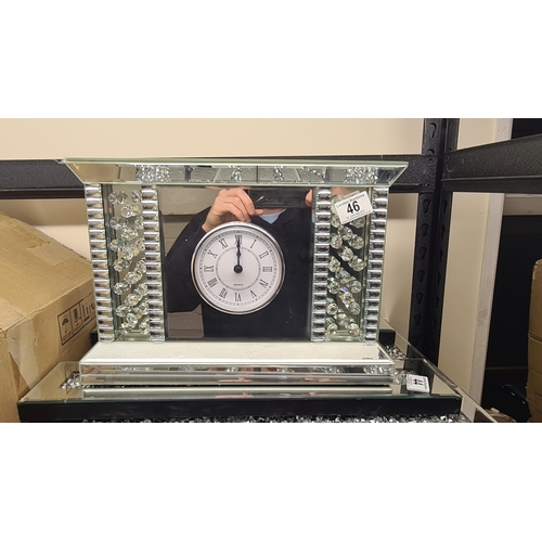 46 - Mirrored Glass Mantle Clock 37cm x 26cm