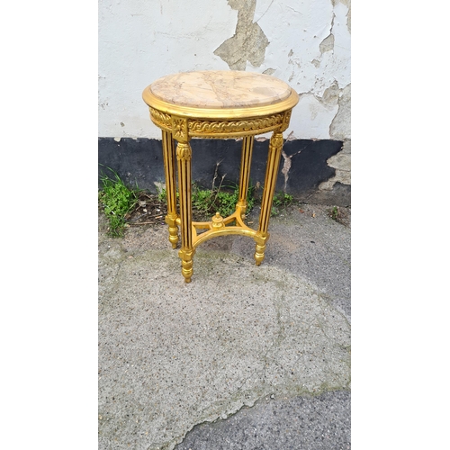 74 - Gold Gilt Wood Style Marble Top Wine Table