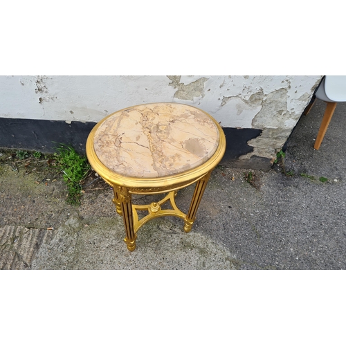 74 - Gold Gilt Wood Style Marble Top Wine Table