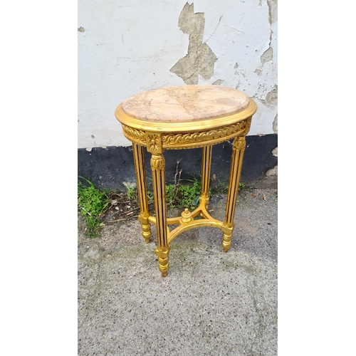 74 - Gold Gilt Wood Style Marble Top Wine Table