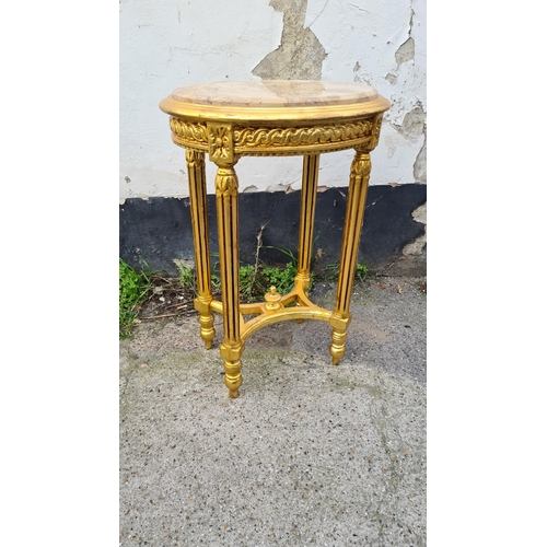 74 - Gold Gilt Wood Style Marble Top Wine Table