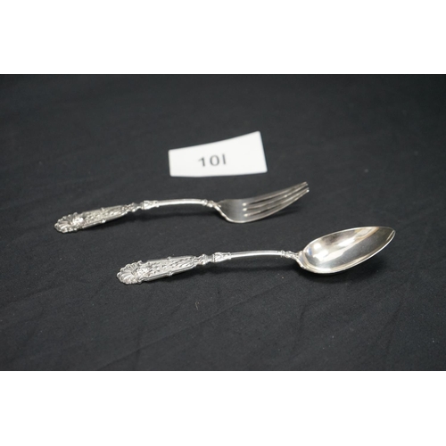 10l - Russian Hallmarked Silver Spoon and Fork (82.8g)