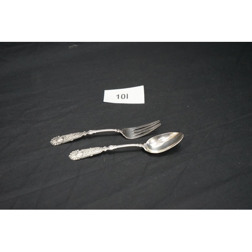 10l - Russian Hallmarked Silver Spoon and Fork (82.8g)