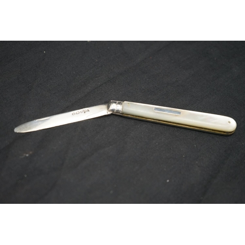 10n - Hallmarked Silver Mother of Pearl Handled Pen Knife