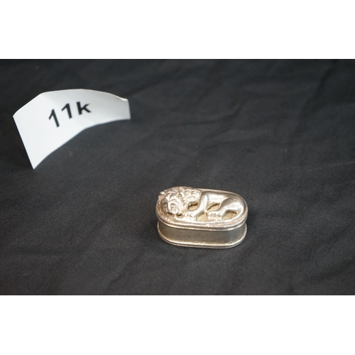 11k - Small Middle Eastern White Metal (low grade silver) Pill Box in the Form of a Lion