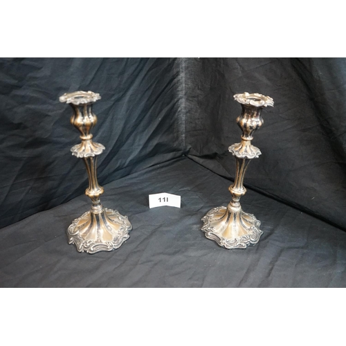 11l - Pair of Old Silver Plated Candlesticks 27cm Tall